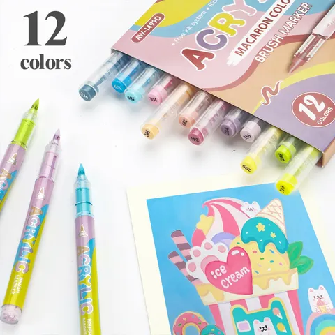 Macaron Colors Acrylic Paint Marker Pens Soft Tip Art Markers For Student Kids Drawing DIY Graffiti Design