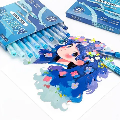 Professional Blue Gradient Acrylic Brush Markers Professional Permanent Water Based Art Painting Pens For Drawing Crafting DIY