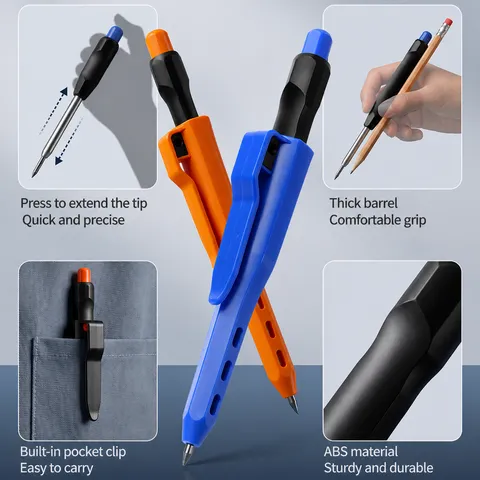 Deep Hole Woodworking Pencil Construction Marker Pen With Graphite Refills For Carpentry And Architectural Marking