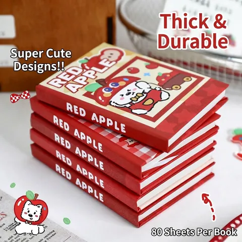 Lindo Cuaderno de Bolsillo A7 Mini Manzana Dibujos Animados Perro Oso Bloc de Notas Portátil Blanco para Estudiantes Oficina Papelería