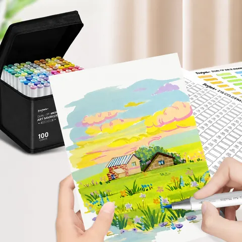 Set de Markadoron Elaiou Diplis Akris Artistikoi Markadoroi Me Mavro Sakoulo Apothikefsis Gia Mathites Zografiki