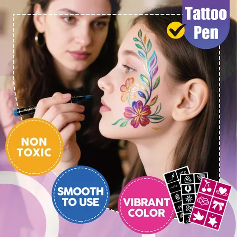 Temporary Tattoo Markers Body Painting Pens With Stencil Stickers Skin Safe Washable Drawing Art Set For Kids Party
