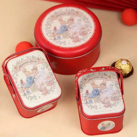 Scatola di Caramelle in Latta per Bomboniere Illustrazione di Coniglietto Carino Scatola di Imballaggio Regalo Portatile per Festa Decorazione Matrimonio