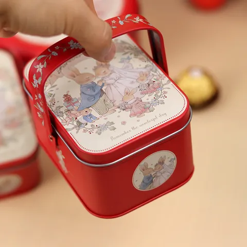 Scatola di Caramelle in Latta per Bomboniere Illustrazione di Coniglietto Carino Scatola di Imballaggio Regalo Portatile per Festa Decorazione Matrimonio