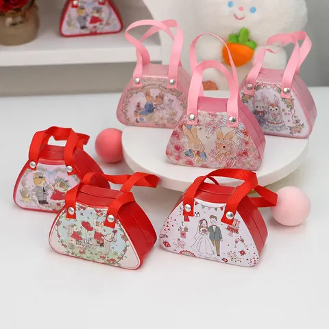 Boîte en Fer-Blanc pour Bonbons de Mariage Emballage Cadeau en Métal Portable Petite Boîte de Rangement en Fer-Blanc Illustration de Lapin Mignon Faveurs de Fête de Mariage