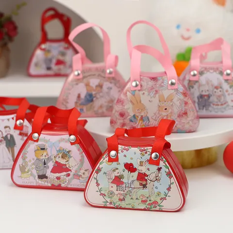 Boîte en Fer-Blanc pour Bonbons de Mariage Emballage Cadeau en Métal Portable Petite Boîte de Rangement en Fer-Blanc Illustration de Lapin Mignon Faveurs de Fête de Mariage