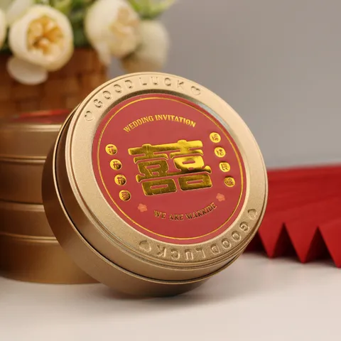 Scatola Tonda in Latta Smerigliata Barattolo di Conservazione in Metallo per Caramelle Imballaggio Regalo di Matrimonio con Simpatici Adesivi di Coniglio