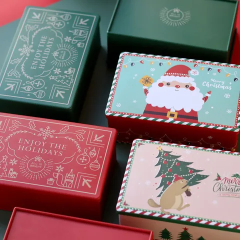 Boîte Cadeau en Fer-blanc de Noël Boîte de Rangement Rectangulaire en Métal pour Biscuits Bonbons