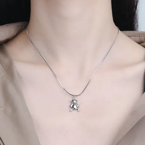 Cute Cartoon Bear Pendant Necklace For Women Copper Zirconia Inlaid Polished Bear Hip Hop Trendy Jewelry Clavicle Chain Gift
