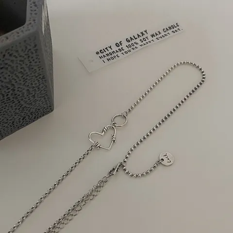 Vintage Thai Zilver Stijl Hol Hart Hanger Halsketting Voor Vrouwen Verstelbare Bolletjesketting Gelukstag Sweet Cool Sieraden