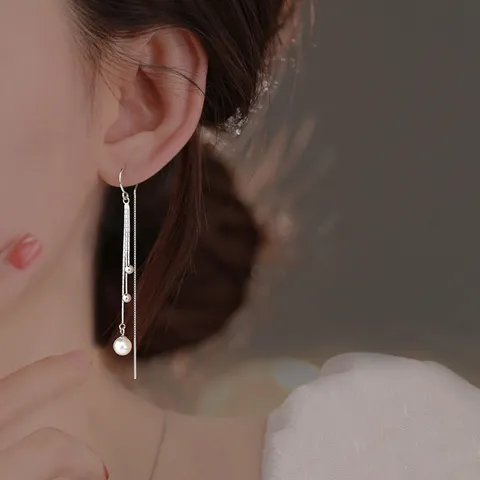 Elegante Koperen Lange Kwast Oordoortrek Oorbellen Vrouwen Kunstparel Rode Agaat Kralen Koreaanse Stijl Sieraden