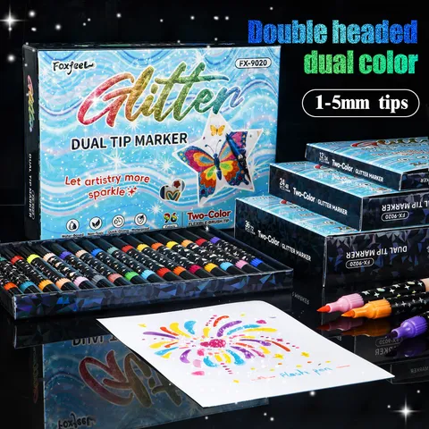 Double Headed Dual Color Glitter Markers 96 Colors Shimmer Metallic Outline Pens For Art Painting DIY Card Making Drawing