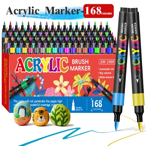 Juego de Rotuladores de Pincel Acrílicos Profesionales Punta Suave Tinta a Base de Agua Multicolor Para Pintura Artística DIY Madera Cerámica