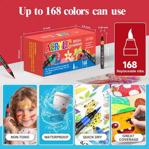 Juego de Rotuladores de Pincel Acrílicos Profesionales Punta Suave Tinta a Base de Agua Multicolor Para Pintura Artística DIY Madera Cerámica