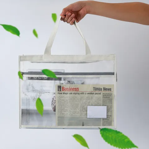 Transparent Mesh Document Bag Large Capacity Oxford Cloth Zipper File Handbag Portable Multi-Functional Storage Bag