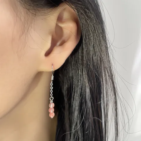 Lange Quastenohrringe Im Chinesischen Stil Mit Künstlichen Erdbeerquarzperlen Rosa Kristall Kupfer Ohrhaken Schmuck Für Damen Party