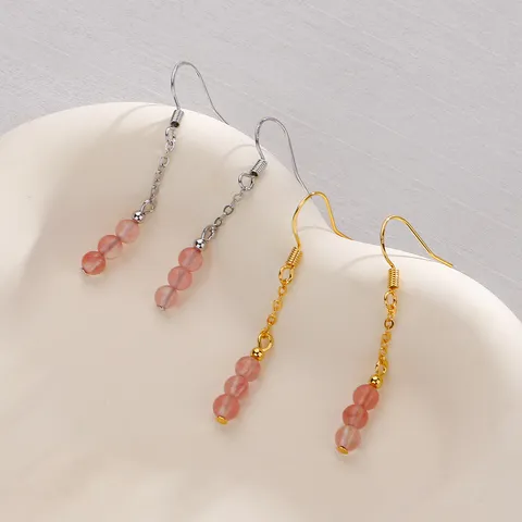 Lange Quastenohrringe Im Chinesischen Stil Mit Künstlichen Erdbeerquarzperlen Rosa Kristall Kupfer Ohrhaken Schmuck Für Damen Party