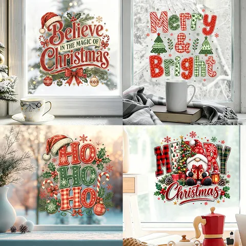 Christmas Static Window Clings PVC Removable Stickers For Glass Door Shop Window Reusable Holiday Gnome Santa Decals