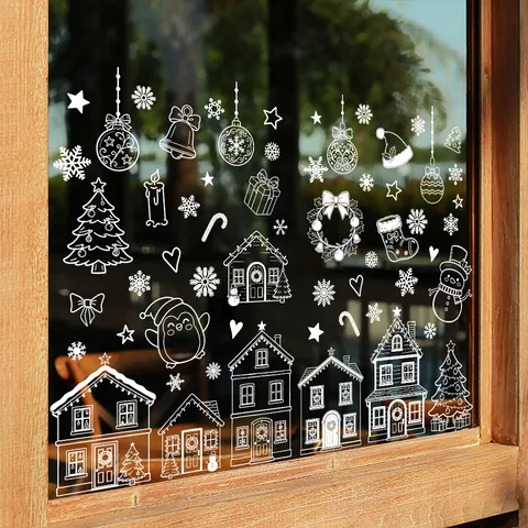 Weihnachten Statische Fensterbilder Weiße Schneeflocke Baum Haus Aufkleber Für Glastür Shop Festliche Haus Deko Urlaub Layout