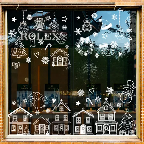 Weihnachten Statische Fensterbilder Weiße Schneeflocke Baum Haus Aufkleber Für Glastür Shop Festliche Haus Deko Urlaub Layout