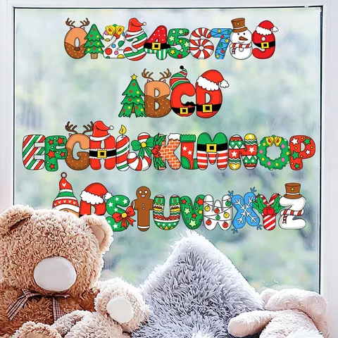 Stickers Statiques de Fenêtre Lettres et Chiffres de Noël Autocollants Double Face pour Vitrines de Magasins Décoration de Maison PVC