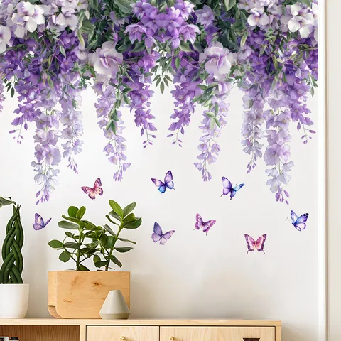 Waterproof PVC Wall Stickers Floral Rose Butterfly Patterns Self-Adhesive Removable Decals For Living Room Bedroom Home Decor
