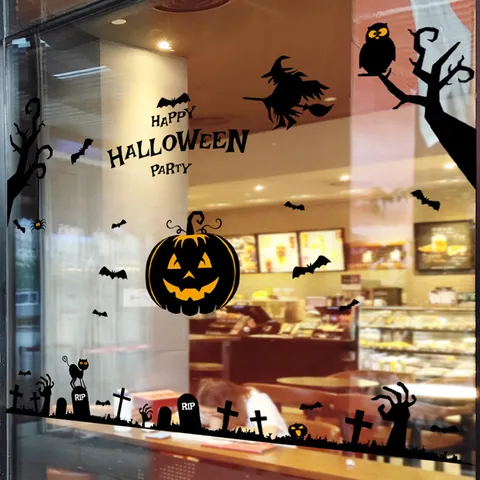 Αυτοκόλλητα Τοίχου Halloween PVC Στατικά Κολοκύθα Μάγισσα Νυχτερίδα Σχέδια Αυτοκόλλητα Παραθύρου Halloween για Διακόσμηση Σπιτιού Πάρτι