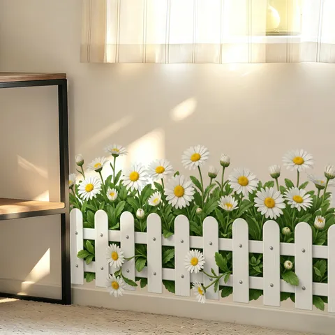 Daisy Flower White Fence Skirting Line Wall Sticker Waterproof Self-Adhesive PVC Home Decorative Plant Mural Wall Decal