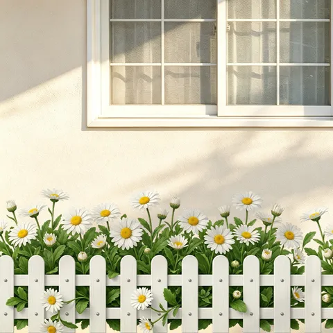 Daisy Flower White Fence Skirting Line Wall Sticker Waterproof Self-Adhesive PVC Home Decorative Plant Mural Wall Decal