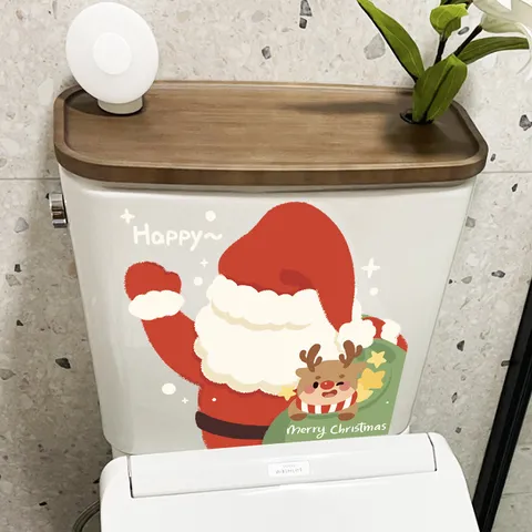 3D Christmas Toilet Lid Sticker Santa Claus Reindeer Snowman Pattern Waterproof PVC Self Adhesive Wall Decal Bathroom Decor