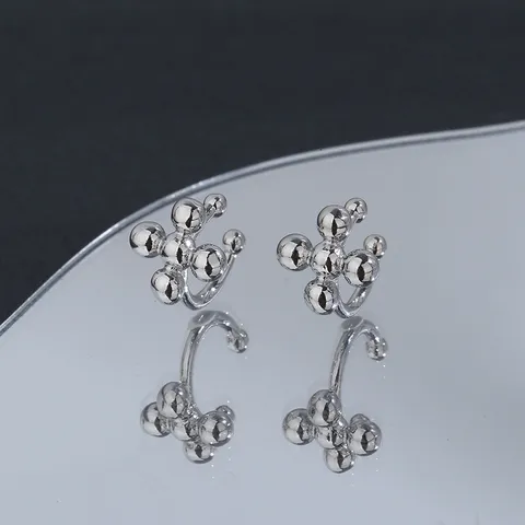 Minimalist Cross Round Bead Ear Cuff Non-Pierced Earrings French Style Gold Silver Plated Jewelry Ear Bone Clip For Women