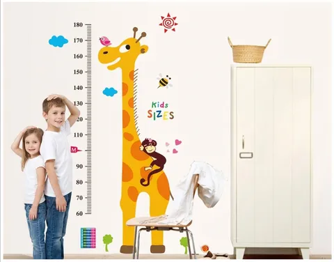 Cartoon Giraffe Höhenmessung Wandtattoo Für Kinderzimmer Abnehmbare PVC Messlineal DIY Tier Wandaufkleber Kinderzimmer Deko