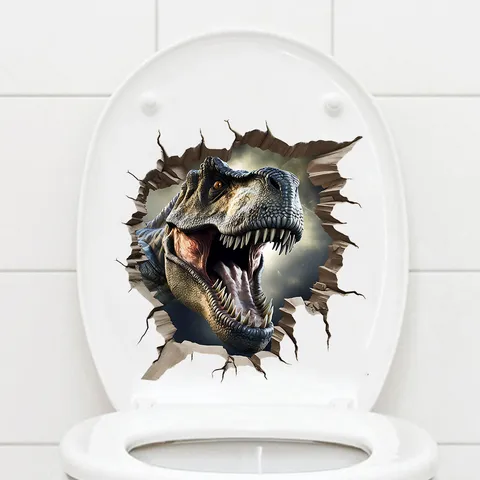 3D Visual Breaking Dinosaur Waterproof PVC Self Adhesive Toilet Sticker For Bathroom Home Wall Decor Removable Mural Decor