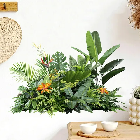Tropical Green Plant Wall Stickers Waterproof PVC Monstera Palm Leaves DIY Art Decals For Living Room Bedroom Kitchen Home Decor
