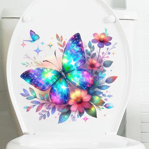 Colorful Butterfly Floral Wall Sticker Waterproof Self Adhesive PVC Decal For Living Room Bedroom Bathroom Toilet Lid Decor