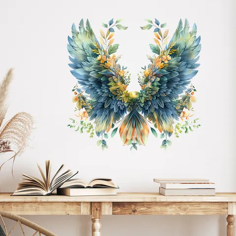 Waterproof PVC Feather Wings Flower Vine Wall Sticker Modern Self Adhesive Removable Mural Art Decal For Home Decor Bedroom