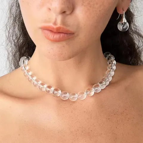 Elegant Agate Crystal Bead Necklace For Women Men Transparent Black Natural Stone Magnetic Clasp Choker Clavicle Chain Jewelry