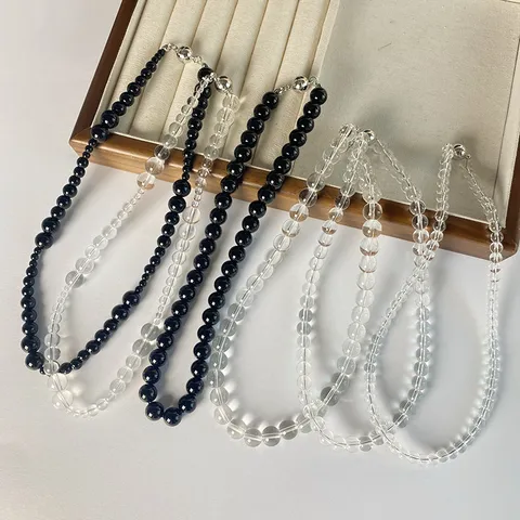 Elegant Agate Crystal Bead Necklace For Women Men Transparent Black Natural Stone Magnetic Clasp Choker Clavicle Chain Jewelry