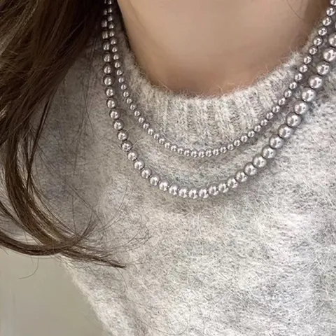 Elegante Graue Künstliche Perlenkette Für Damen 925 Sterlingsilber Verschluss Premium Satin Glanz Runde Perlen Halskette High End Mode Schmuck