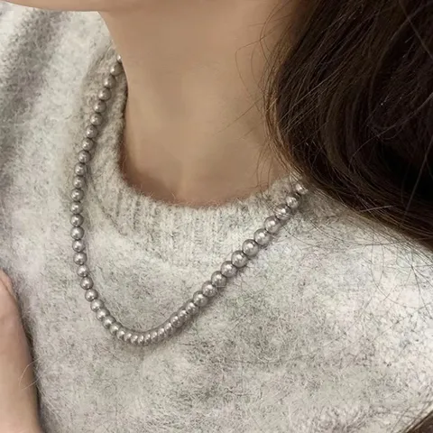 Elegante Graue Künstliche Perlenkette Für Damen 925 Sterlingsilber Verschluss Premium Satin Glanz Runde Perlen Halskette High End Mode Schmuck