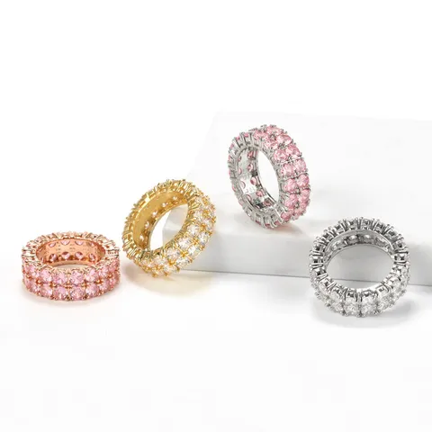 Vintage 18k Vergoldeter Kupferring Für Damen Doppelschichtiger Runder Zirkonia Eternity Bandring Mode Schmuck Geschenk