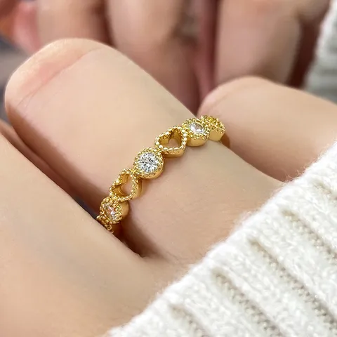 Vintage Thailändischer Stil Verstellbare Offene Ringe Für Damen Kupfer Vergoldet Zirkonia Herz Schleife Stapelbarer Schmuck Geschenk