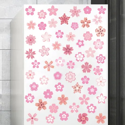 Adesivi Murali UV Fiori di Ciliegio Rosa Motivo a Doppio Lato Opaco Autoadesivo Decalcomanie Floreali per Vetro Frigorifero Decorazione Casa Moderna PVC Wall Art