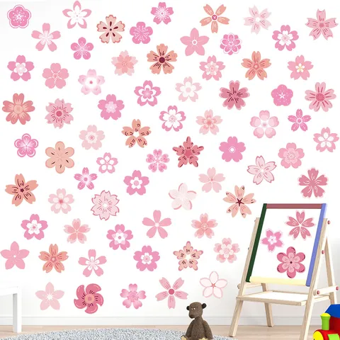 Adesivi Murali UV Fiori di Ciliegio Rosa Motivo a Doppio Lato Opaco Autoadesivo Decalcomanie Floreali per Vetro Frigorifero Decorazione Casa Moderna PVC Wall Art