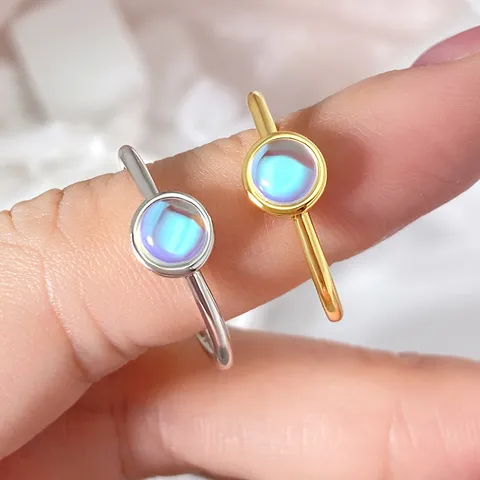 Minimalist Artificial Moonstone Open Ring For Women Ins Style Oval Adjustable 925 Sterling Silver Ring Fashion Jewelry