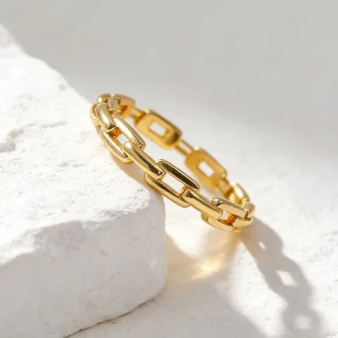 Vintage Hohle Kette Link Kupfer 18K Vergoldet Ring Für Damen Mode Personalisierte Zirkonia Geometrische Fingerring Schmuck