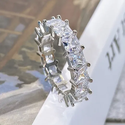 Hiphop Quadrat Zirkonia Eternity Ring Für Herren Damen Vereist Kupfer Zirkonia Bandring Streetwear Schmuck