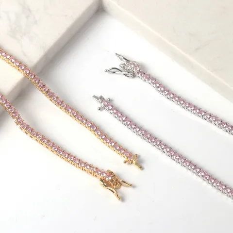 European Luxury Round Cut Rhinestone Tennis Chain Necklace Copper Gold Plated Personalized Claw Chain Jewelry Necklace For Women