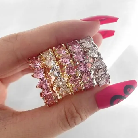 Hip Hop Herzform Kupfer Vergoldet Ewigkeit Ring Für Damen Mit Zirkonia Mode Schmuck Fingerring Zubehör