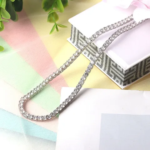 European Luxury Round Cut Rhinestone Tennis Chain Necklace Copper Gold Plated Personalized Claw Chain Jewelry Necklace For Women